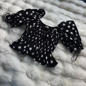 For Love And Lemons Black and White Polka Dot Top